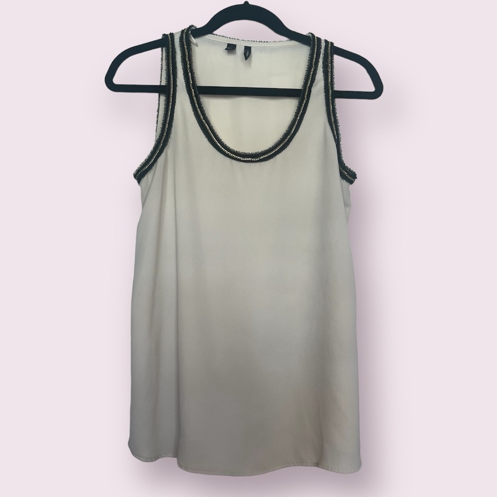 MANGO White Good Chain Embellished Tank Blouse Medium